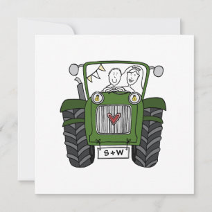 Custom Country Wedding Green Tractor Invitation