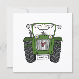 Custom Country Wedding Green Tractor Invitation
