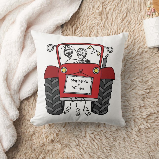Custom Country Wedding Red Tractor Cushion (Blanket)