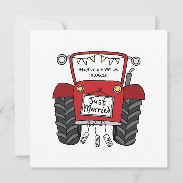 Custom Country Wedding Red Tractor Invitation (Front)