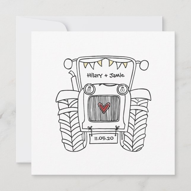 Custom Country Wedding Tractor Invitation (Front)