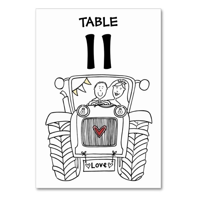 Custom Country Wedding Tractor Table Number (Front)