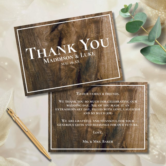 Custom Country Western Rustic Wood Wedding  Thank You Card (Creator Uploaded)