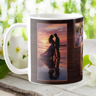 Custom Couple 4 Photo Rustic Brown Valentine Coffee Mug