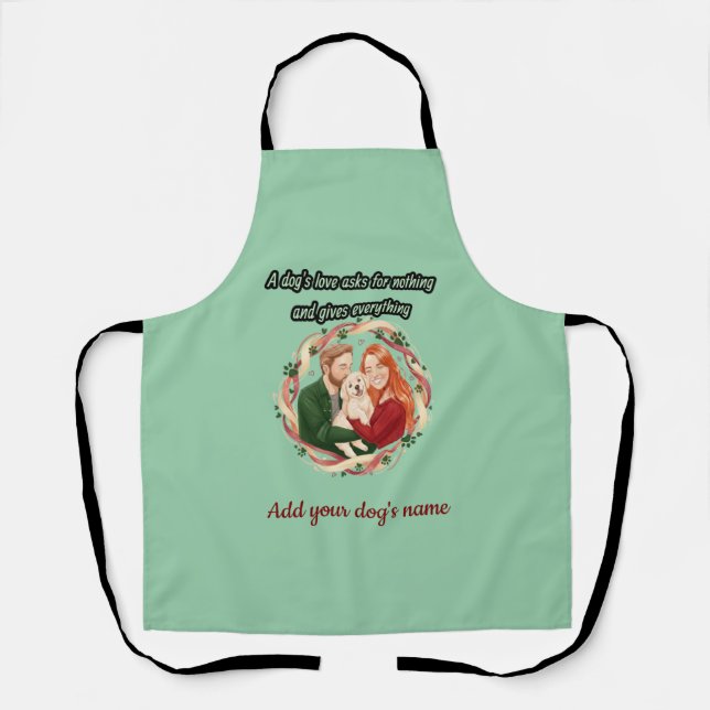 Custom Couple And Golden Retriever Portrait  Apron (Front)