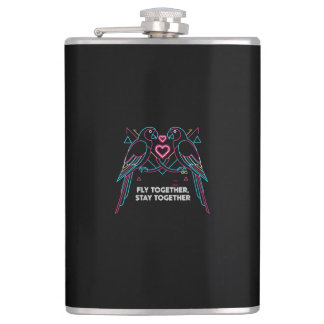 Custom Couple Anniversary Neon Parrots Winter Hood Hip Flask
