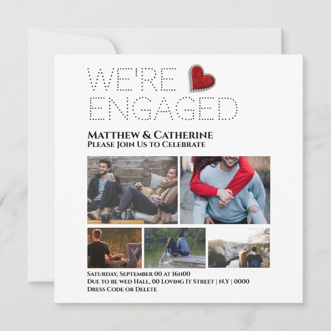 Custom couple engagement photo collage heart red (Front)