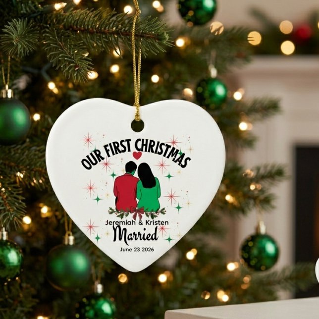 Custom Couple First Christmas Married  Ceramic Tree Decoration (Creator Uploaded)