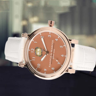 Custom couple floral names monogram orange watch