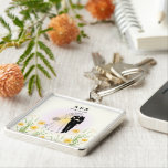 Custom Couple Illustration Gift– Key Ring<br><div class="desc">A beautiful square keychain featuring a romantic silhouette of a bride and groom in a field of daffodils, personalized with initials "A&S" and your special date "September 30, 2023". Soft pastel pink gradient background adds elegance and warmth. The perfect anniversary, wedding, or engagement gift to celebrate eternal love. Customize with...</div>