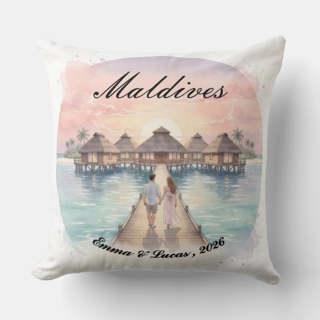 Custom Couple Maldives Honeymoon Keepsake Cushion (Front)