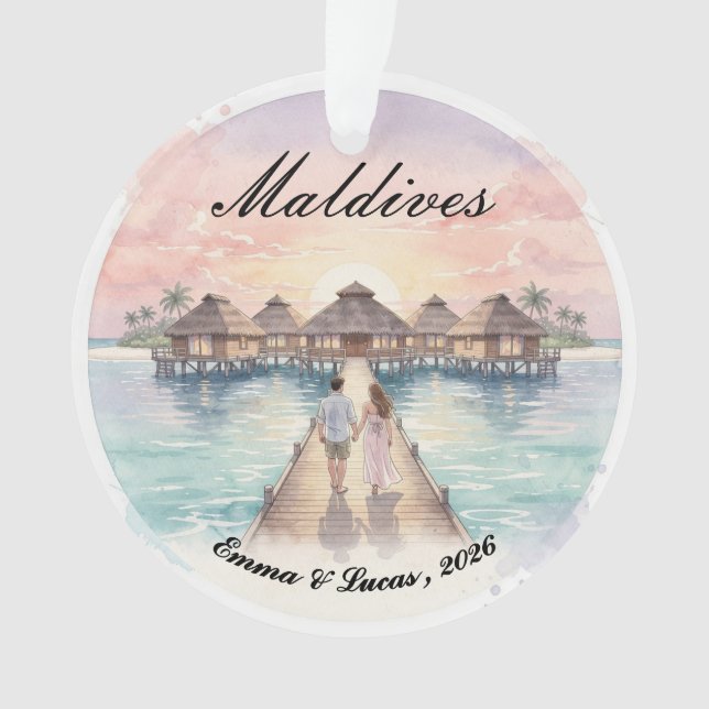 Custom Couple Maldives Honeymoon Keepsake Ornament (Front)