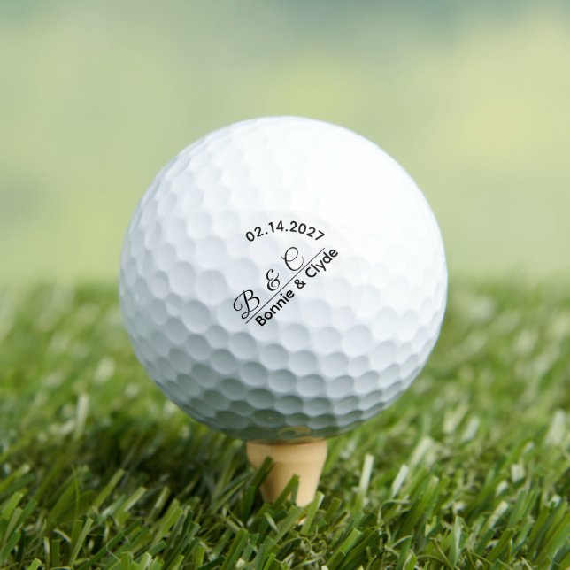 Custom Couple Monogram Names Date Unique Stylish Golf Balls (Insitu Tee)