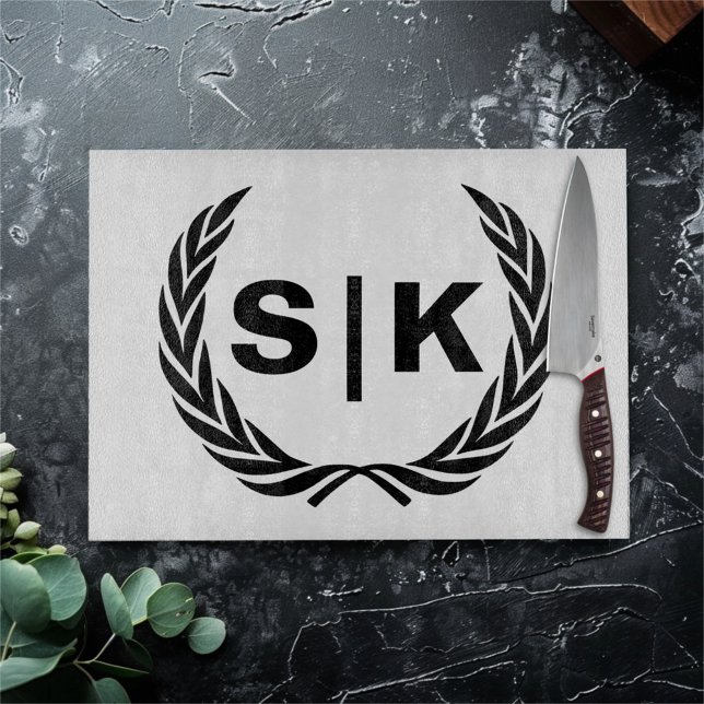 Custom Couple Monogram with Laurel Leaves Cutting Board (Creator Uploaded)