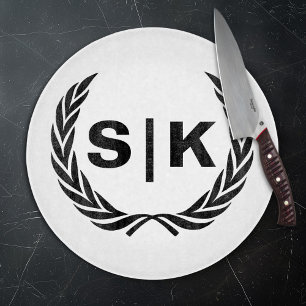 Custom Couple Monogram with Laurel Leaves Cutting Board