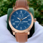 Custom Couple names Lovers Wedding Romantic Gifts<br><div class="desc">Personalized watch with the name of the lover, the initial of the monogram Create your own custom brand luxury watch with Blue navy luxury elegant couple Monogram Watch. Timeless elegant watch dial design with fine indexes. Add your own custom monogram, custom name, designer name, initials, year of birth, logo, icon,...</div>