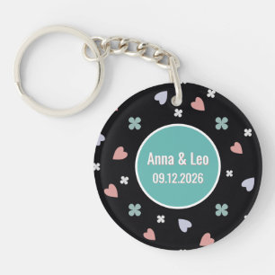 Custom Couple Names Lucky Heart Date Key Ring
