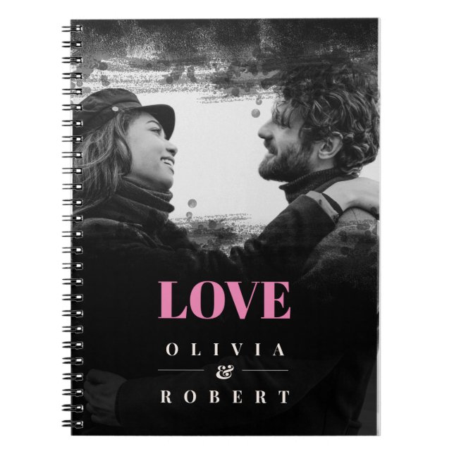 Custom Couple Photo and Names Black abstract Notebook (Front)