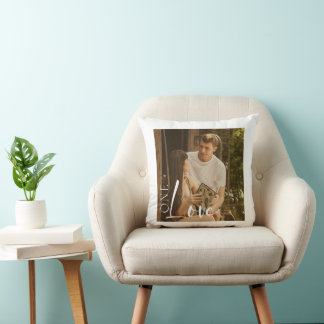 Custom Couple Photo Elegant One Love Text Cushion