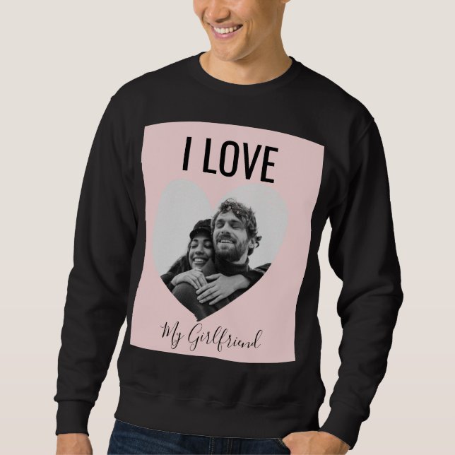 Custom Couple Photo Heart Blush Pink Black Sweatshirt (Front)