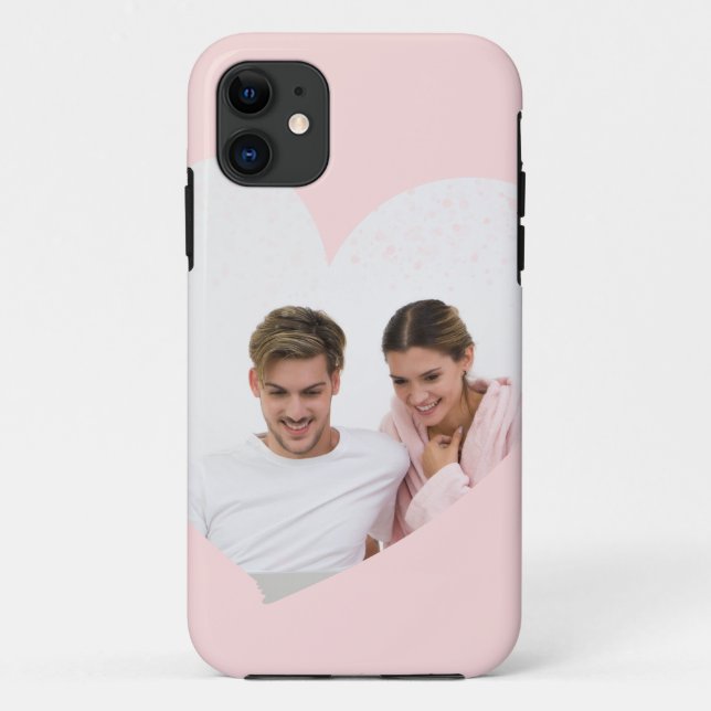 Custom Couple Photo Heart Blush Pink Case-Mate iPhone Case (Back)