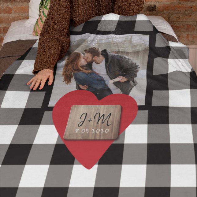 Custom couple photo name initials engagement fleece blanket (Creator Uploaded)