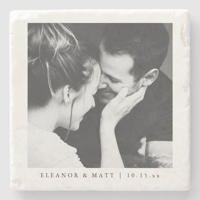 Custom Couple Photo Wedding Anniversary Keepsake Stone Coaster (Front)