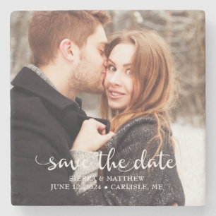 Custom Couple Photo Wedding Save The Date Stone Coaster