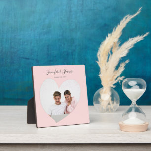 Custom Couple PhotoHeart Blush Pink Anniversary Plaque