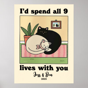 CUSTOM Couple Print, Personalized Cat Illustration Poster