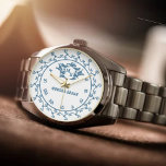 Custom Couple’s Name Vintage Floral Monogram  Watch<br><div class="desc">Vintage Floral Monogram White Background Navy Letters Elevate your style with this Vintage Floral Monogram Watch, featuring elegant navy letters on a crisp white background. This timeless timepiece blends classic charm with modern sophistication, making it a perfect personalized gift for couples, weddings, anniversaries, and special occasions. Designed with delicate floral...</div>