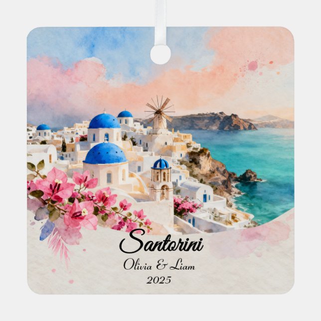 Custom Couple’s Travel Keepsake Metal Tree Decoration (Front)