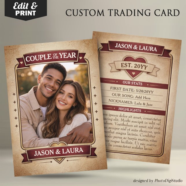 Custom Couple Trading Card, Custom Anniversary  Calling Card (Custom Couple Trading Card, Custom Anniversary Card Vintage Trading Card Couple Keepsake)