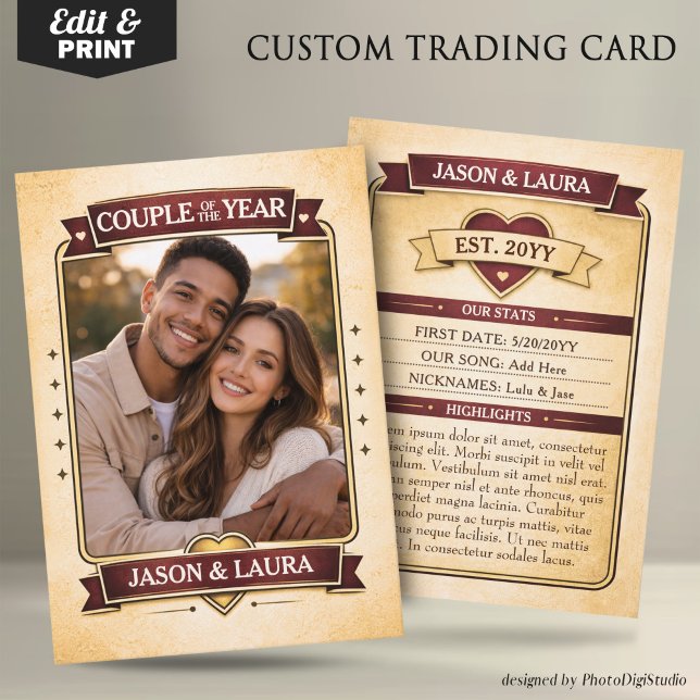 Custom Couple Trading Card, Custom Anniversary  Calling Card (Custom Couple Trading Card, Custom Anniversary Card Vintage Trading Card Couple Keepsake)