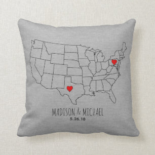 Custom couple USA state heart map names & date Cushion