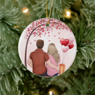 Custom Couple Valentine's Day Ceramic Tree Decoration