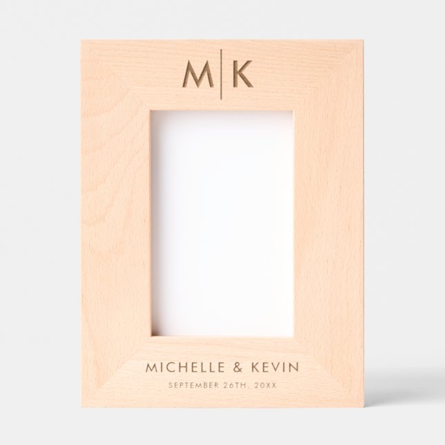 Custom Couple Wedding Modern Monogram Initials Etched Frames (Front)