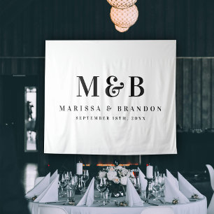 Custom Couple Wedding Monogram Initials Banner Tapestry