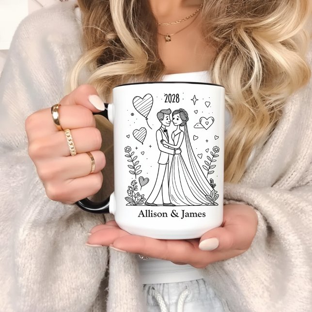 Custom Couples Coffee Mug Gift for Wife & Husband (Wedding Coffee Cups for Couples Personalized Gift, Bachelorette Party Mug Gift for Newlywed Couples)