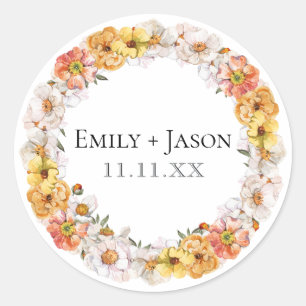 Custom couples name wedding date floral sticker