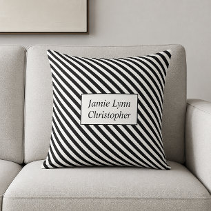 Custom Couples Names Black/White Stripes Cushion