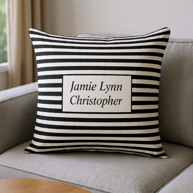 Custom Couples Names Black/White Stripes Cushion (Creator Uploaded)