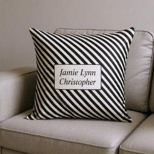 Custom Couples Names Black/White Stripes Cushion
