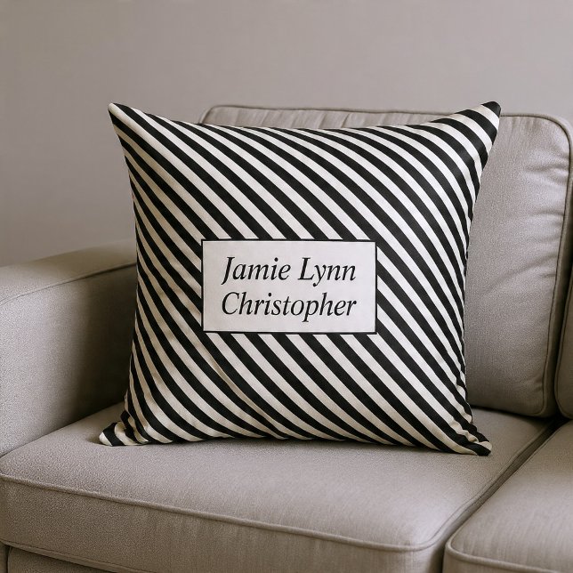 Custom Couples Names Black/White Stripes Cushion (Creator Uploaded)