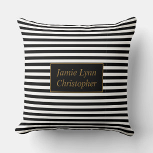Custom Couples Names Black/White Stripes Cushion