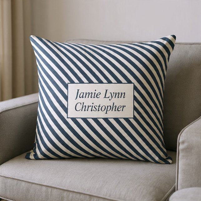 Custom Couples Names Blue/White Stripes Cushion (Creator Uploaded)