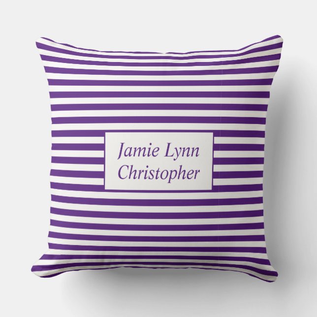 Custom Couples Names Purple/White Stripes Cushion (Front)