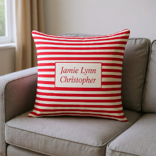 Custom Couples Names Red/White Stripes Cushion