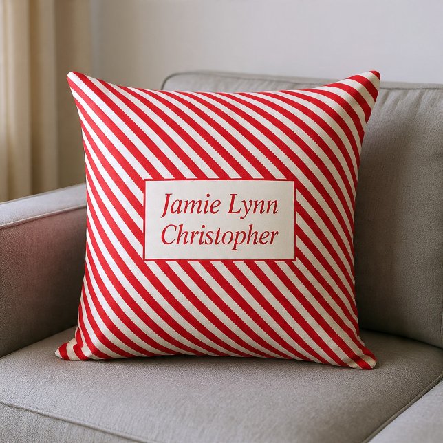 Custom Couples Names Red/White Stripes Cushion (Creator Uploaded)