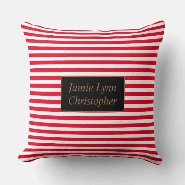 Custom Couples Names Red/White Stripes Cushion (Front)